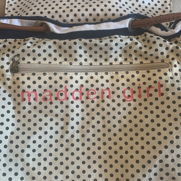 NWOT - Madden Girl Brown and Navy Striped Backpack - Picture 11 of 16
